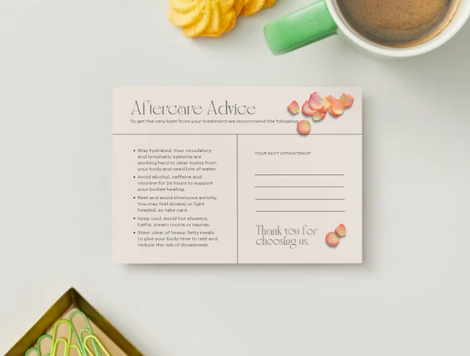 Aftercare Advice Cards Rose Petals